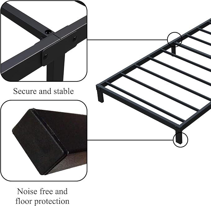 Upcanso 7 Inch XL Twin Bed Frames No Box Spring Need, Low Profile Metal Platform Twin XL Size Bed Frame, Heavy Duty Support, Easy Assembly