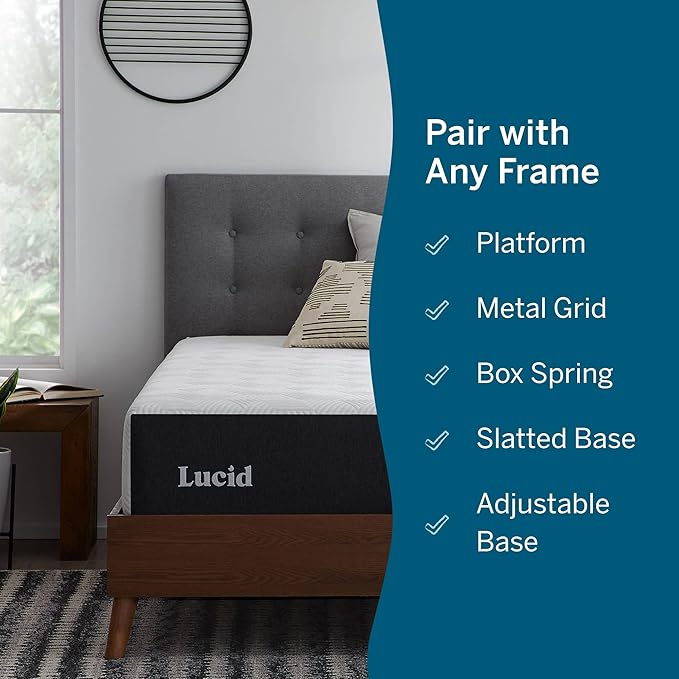 Lucid 12 Inch Memory Foam Mattress - Medium Plush Feel - Infused with Refreshing Bamboo Charcoal and Cooling Gel - Bed in a Box - Temperature Regulating - Pressure Relief - Breathable - Queen Size