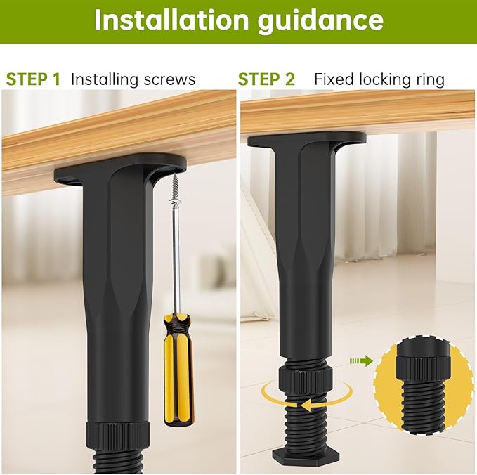 Yuleimy Adjustable Bed Center Support Legs (8.3"-14.5"), Heavy Duty Replacement Slat Legs for Queen & King Size Wooden Frame, Non-Scratch Floor Protection, 8-Pack