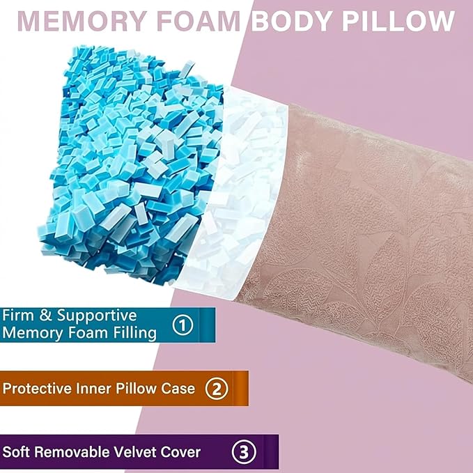 1 MIDDLE ONE Body Pillow, Memory Foam Body Pillows for Adults Sleeping, Long Pillow for Bed, Big Large Firm Full Body Pillow for Side Sleeper, 20x54 Inch, Dusty Pink
