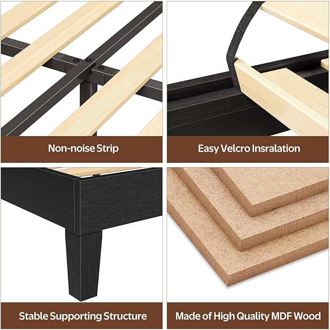 Rolanstar Queen Bed Frame with Headboard, Built-in USB & Type-C Charging, RGB LED Lights, 800LBS Wood Slat Support, Under-Bed Storage, No Box Spring Needed, Easy Assembly, Black
