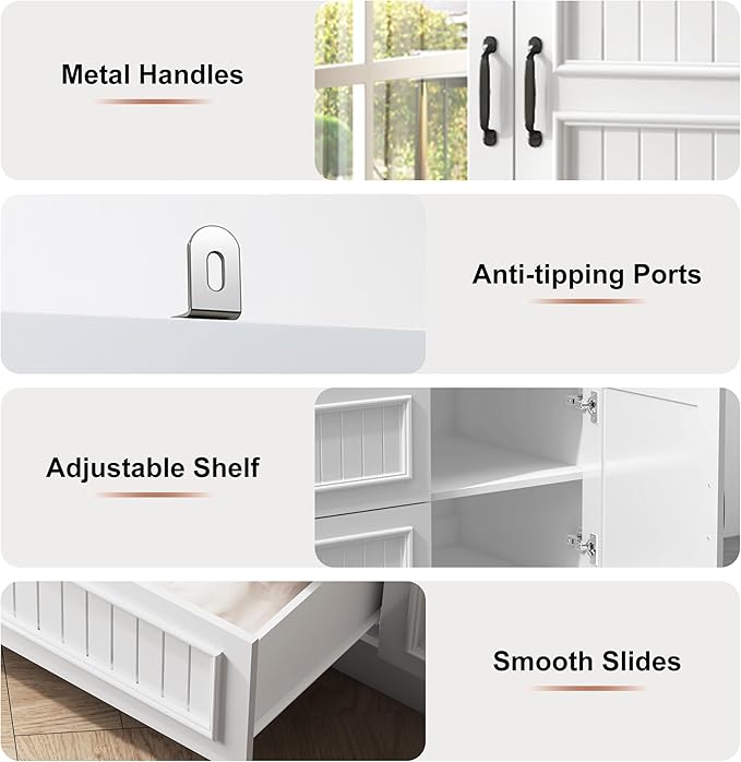 Squireewo Vertical Grooved Style 3 Doors Wardrobe Closet Armoire with Mirrors and LED Lights, 70.3" H Modern Wooden Bedroom Armoires with 2 Drawers, Large Capacity Freestanding Armoire, White