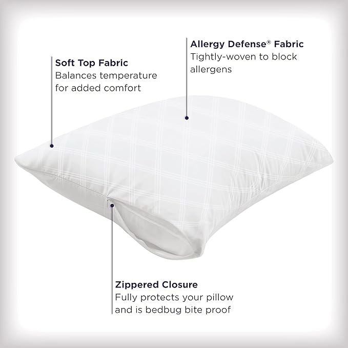 Set of 2 King AllerEase Pillow Protectors - Temperature Balancing, Allergist Recommended - Premium Breathable, Zippered Protectors