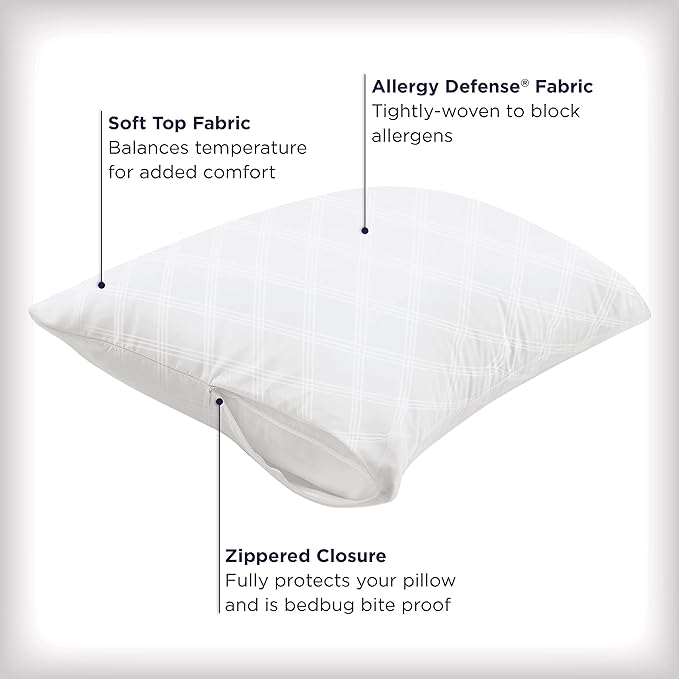 Set of 2 King AllerEase Pillow Protectors - Temperature Balancing,Allergist Recommended - Premium Breathable,Zippered Protectors,(Pack of 2)