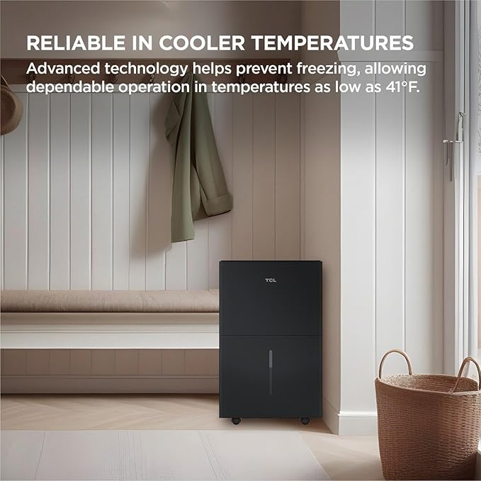 TCL 50-Pint Capacity Quiet, Energy Efficient Portable Smart Dehumidifier with Pump, Bucket or Continuous Drain, Smart Home Compatible, Humidity Control for Home, Apartment, Rooms up to 4500 Sq Ft
