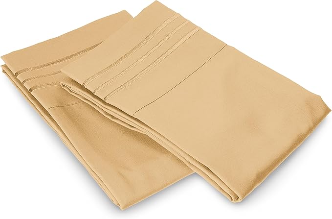 Elegant Comfort Luxury Ultra-Soft 2-Piece Pillowcase Set - 1500 Premium Hotel Quality Microfiber Double Brushed - Wrinkle Resistant, Standard/Queen, Gold