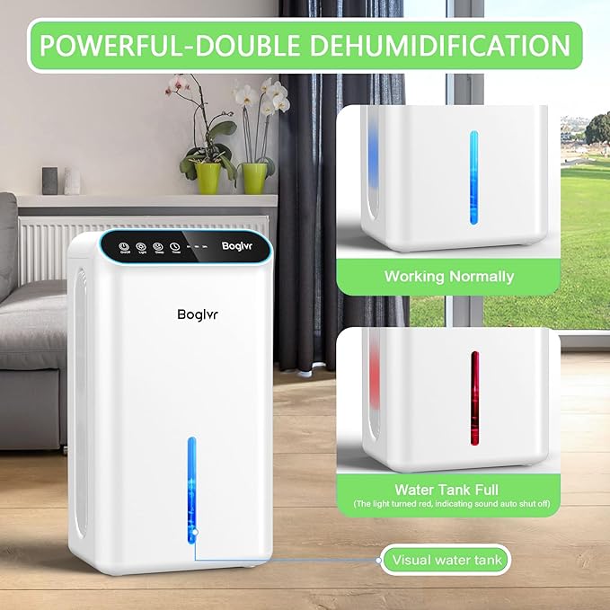 Dehumidifier for Home up to 1000 sq.ft, 98oz Small Quiet Dehumidifier with Drain Hose, 3 Timer Modes, Auto Shut Off, Aromatherapy & 7 Color Light for Bedroom, Bathroom, Basement (Sliver White)