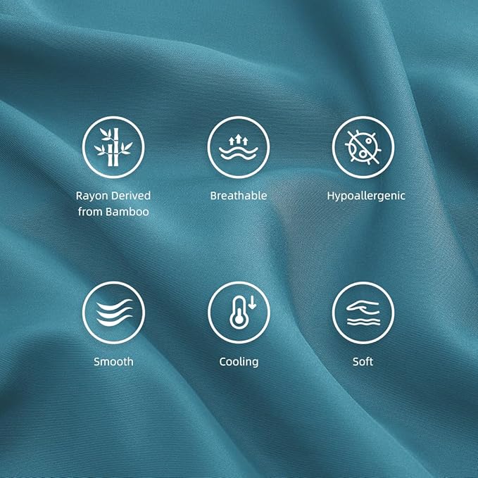 King Pillowcases, Cooling Viscose from Bamboo Pillow Covers with Envelope Closure, Soft Moisture-Wicking for Hot Sleepers, Hair and Skin-Friendly, Blue, 2 Pack