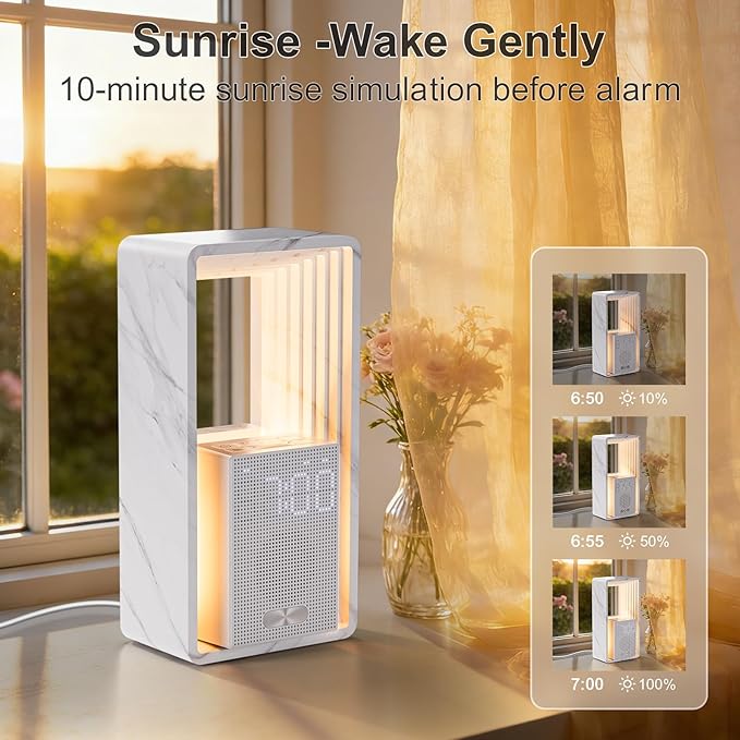 Hensam Sunrise Alarm Clock Wake Up Light with Snooze & Timer, 20 White Noise Sleep Sounds Machine, Dimmable Bedside Night Light for Bedroom, Ideal Gift for Kids, Adults,Heavy Sleepers