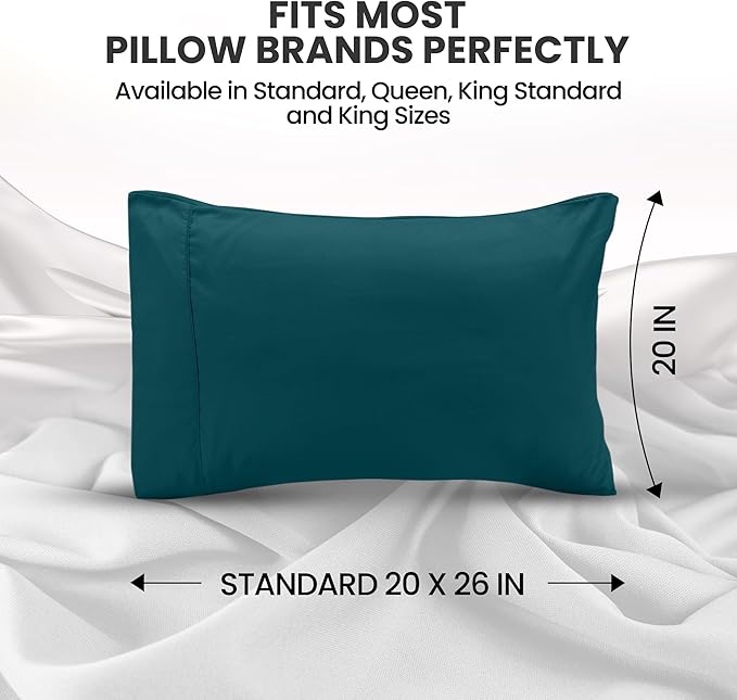 Utopia Bedding Pillow Cases Standard Size 2-Pack – Soft Brushed Microfiber – Envelope Closure – Perfect for Hospitals, Hotels, Guest Rooms – Oeko-TEX Certified, 20x26 Inches (Teal)