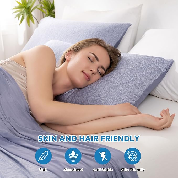 HOMFINE Cooling Pillowcase Body Size - Double Side Q-Max 0.439 Cooling Fiber for Pillow Protector, Breathable Long Cold Pillow Cover for Hot Sleeper Night Sweat, Hidden Zipper, 1 Pack (20"x54", Blue)
