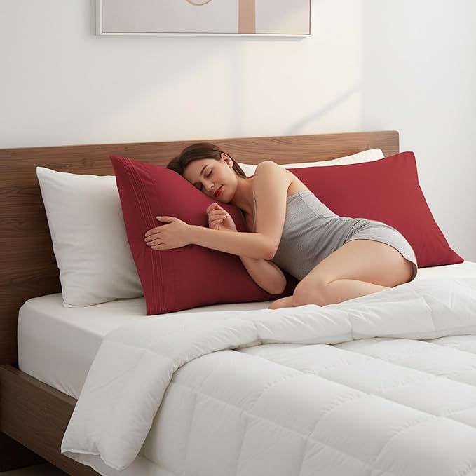 Elegant Comfort Luxury Ultra-Soft 1-Piece Body Pillowcase - 1500 Premium Hotel Quality Microfiber Double Brushed - Wrinkle Resistant, Body Pillowcase Size, Burgundy