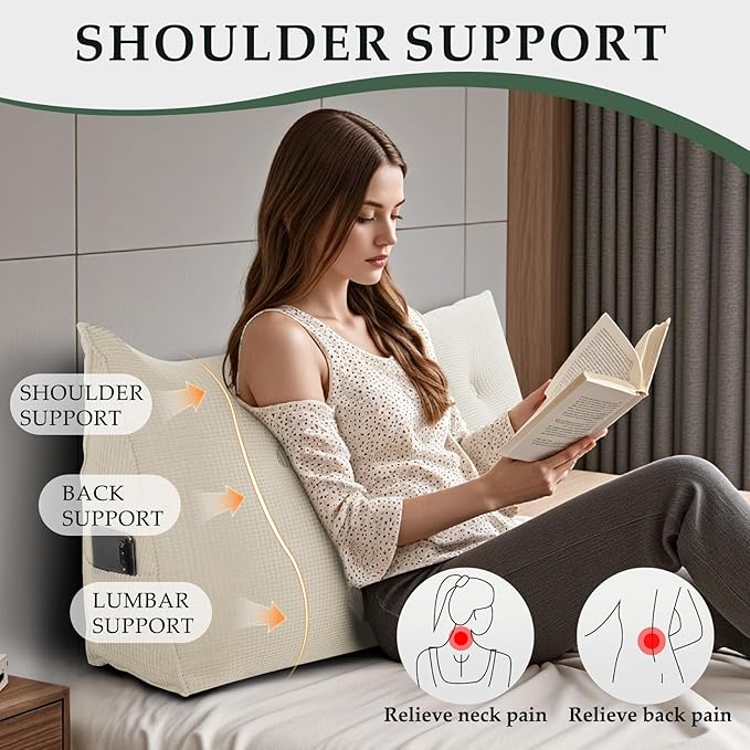 Huatean Home Soft Headboard Pillow Twin Size, Wall Backrest Wedge Pillow Headboard Twin XL, Reading Backboard Pillows, Large Dorm Daybed Bolster Pillows for Back Support with Removable Cover, Beige
