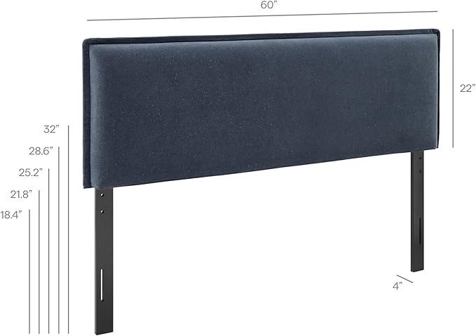 Modway Camille Full Size Upholstered Linen Blend Headboard with Removable Slipcover – in Denim - Padded Pillow Style Headboard with Adjustable Mounting for Full Beds