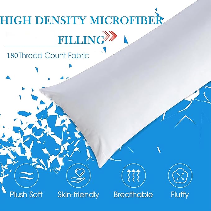 SHOUREN Cotton Body Pillow Insert - Cooling Breathable Full Body Pillow for Side Sleeper - Soft Long Bed Pillow for Adults - 20 x 54 inch-White