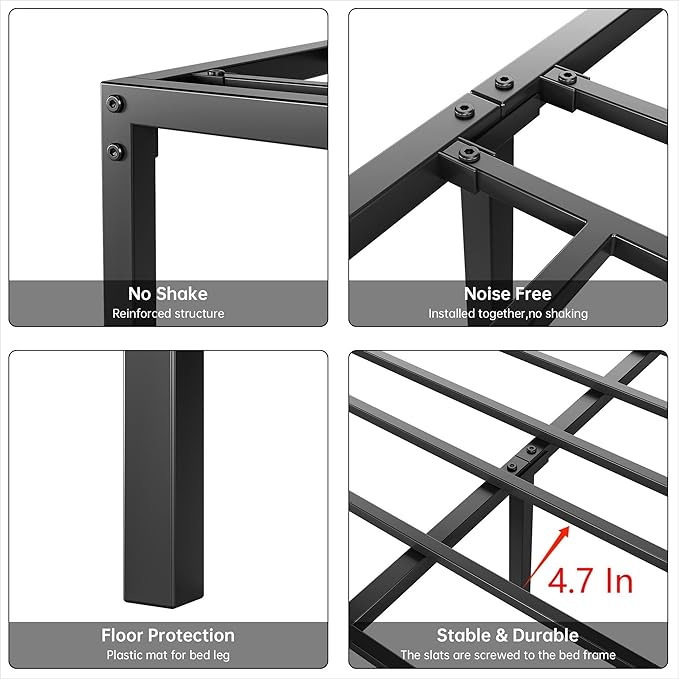 GarveeHome Twin Size Bed Frame, 10 Inch Metal Platform Bed Frames with Heavy Duty Steel Slat Support, No Box Spring Needed, Noise Free,Anti-Sliding Slat,Easy Assembly, Under Bed Storage