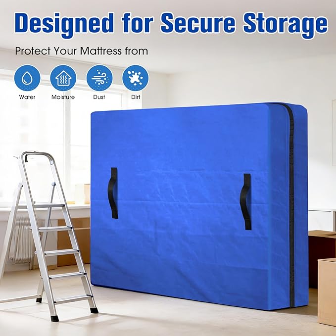 BlissTrends Extra Thick Mattress Bags for Moving and Storage, Waterproof Mattress Protector with Sturdy Handles & Reinforced Zipper, Heavy Duty Tarp Material Reusable Bed Cover (82"x79"x15" Blue)