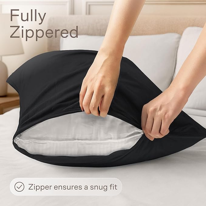 Ultra Soft Pillow Protectors with Zipper King Size - Set of 4 Breathable Pillow Covers - 100% Protection Against Stains, Dust & Dirt - Machine Washable (Black)
