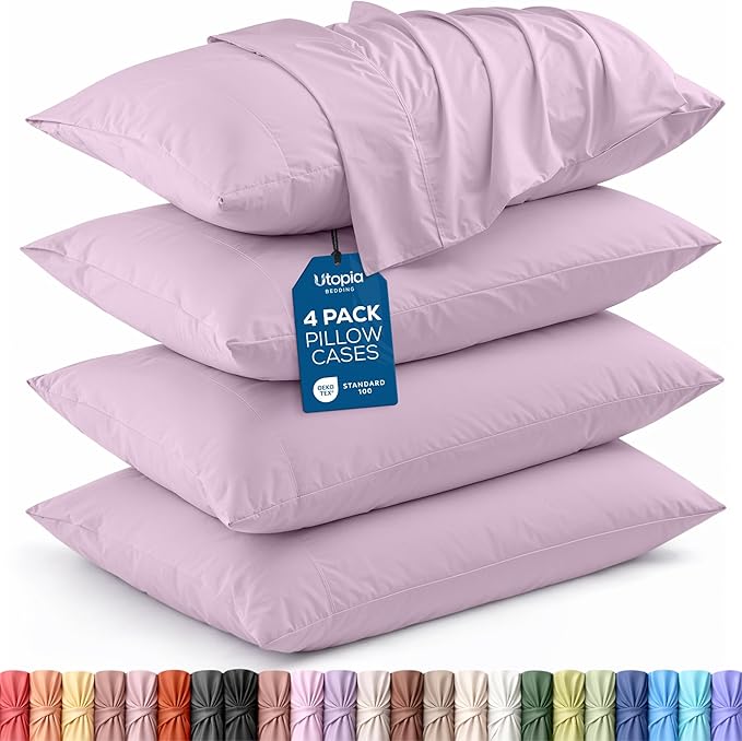 Utopia Bedding Standard Pillow Cases - 4 Pack - Envelope Closure - Soft Brushed Microfiber Fabric - Shrinkage and Fade Resistant Pillow Covers Standard Size 20 X 26 Inches (Standard, Lavender)