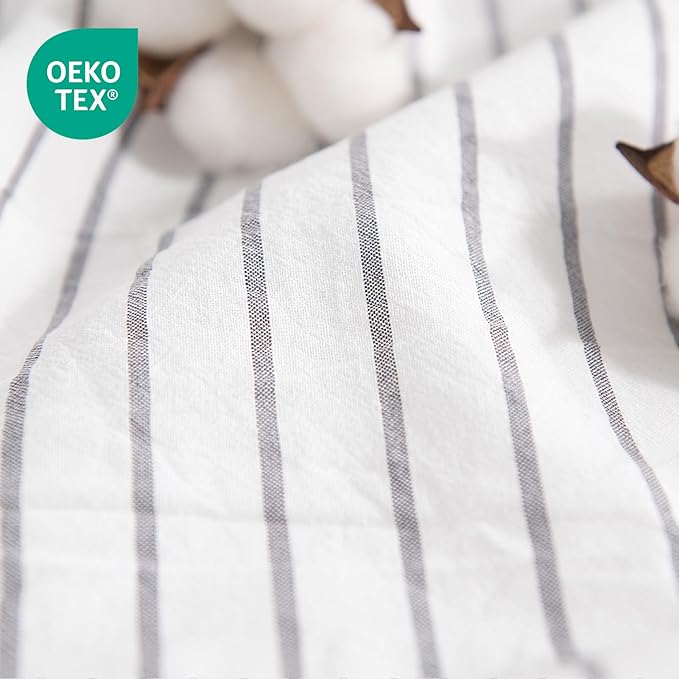 NEXHOME PRO Striped Duvet Cover Oversized Queen,100% Washed Cotton Bedding Set,Textured Linen Feel,Breathable,Organic,3 Piece(Grey Stripes 98x98)