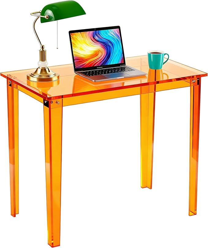 Acrylic Desk, Clear Modern Writing Table for Home Office (Orange, Small)