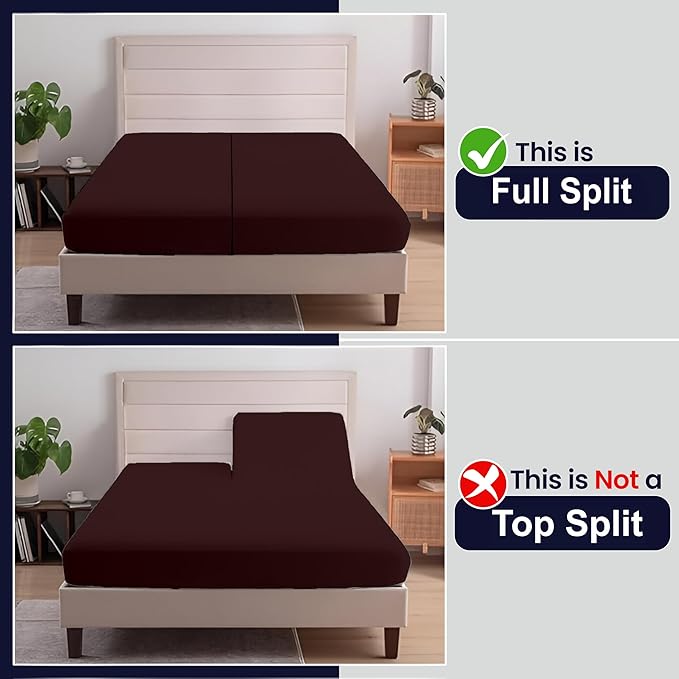 SGI Split King Sheet Set for Adjustable Bed Egyptian Premium Cotton 600 Thread Count Sheets for Sleep Number Bed 15" Deep Pocket 5 Pc Set with 2 Twin XL Fitted Sheets Soft Breathable -Chocolate
