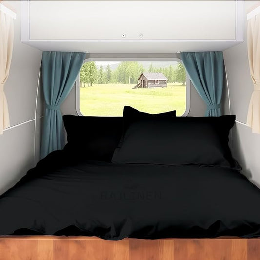 RV Camper King RV Camper Sheet Set (72x80) – 100% Egyptian Cotton, Soft & Cooling, 16” Deep Pocket Fitted Sheet, Luxury Hotel Quality Bedding for RVs, Campers & Motorhomes (Black)