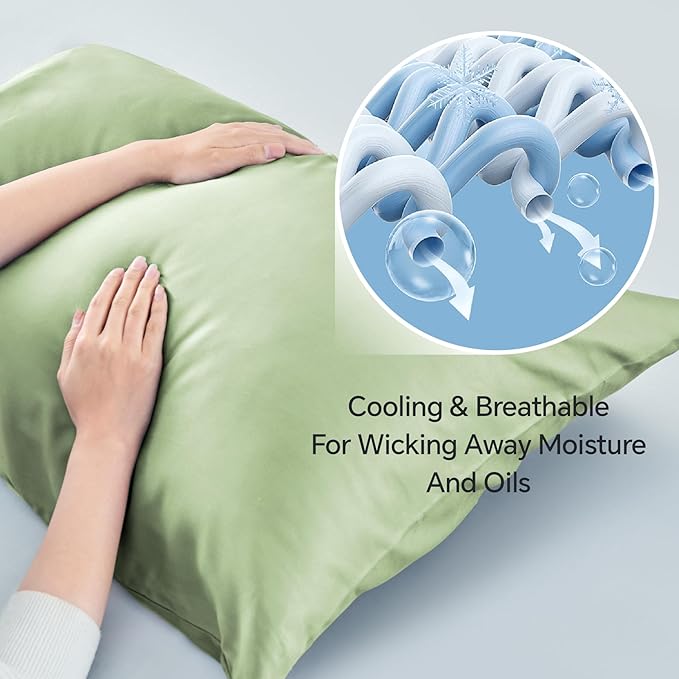 BEDELITE Body Pillow Cover, Rayon Made from Bamboo, Cooling Body Pillow Pillowcase for Hot Sleepers and Night Sweats, Breathable & Silky Soft Full Long Pillow Case Cover (Sage Green, 20x54 Inches)