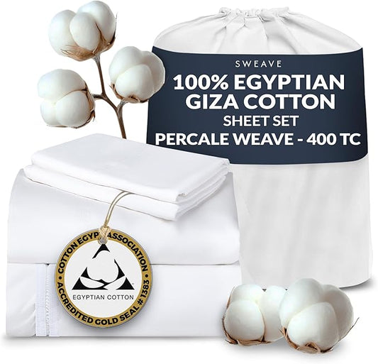100% Egyptian Cotton Percale Sheets King Size - Genuine Luxurious 400 Thread Count - Naturally Crisp, Breathable, Skin-Friendly & Cooling - Softer After Each Wash - Oeko-TEX Certified Giza