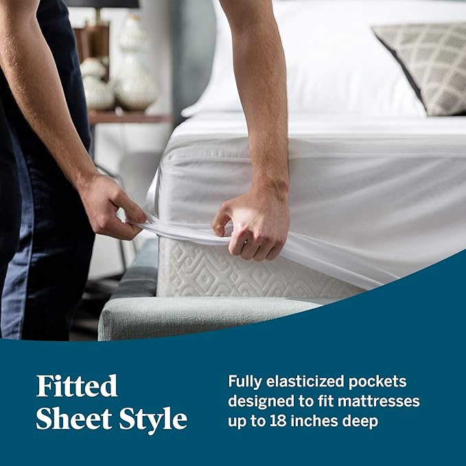 LUCID Zippered Mattress Encasement – Waterproof Queen Size Mattress Protector – Fits Mattresses 6 to 18 Inches with Secure Elastic – Shields All 6 Sides – Quiet cover – White