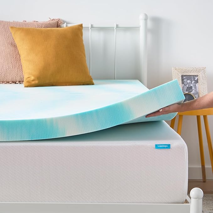 Linenspa 4 Inch Swirl Gel Memory Foam Mattress Topper, California King Size – Cooling Gel Infused, Ventilation Holes – Pressure Relieving Bed Topper – CertiPUR Certified