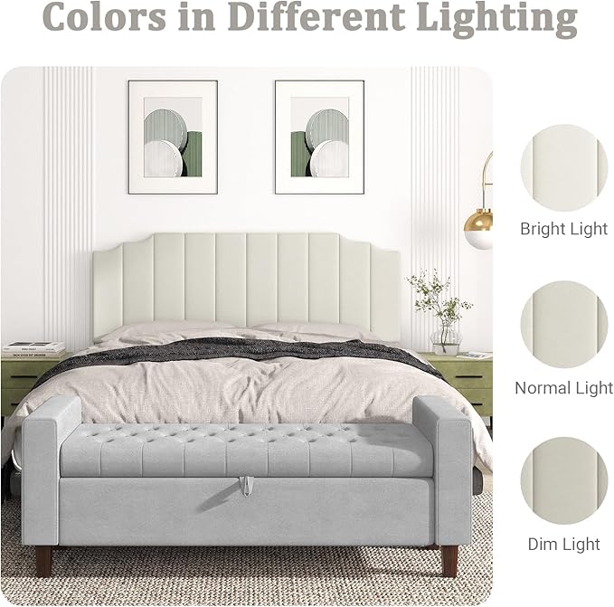 Befurtori King Size Headboard Only, Velvet Wall Mounted Headboard King for Adjustable Bed Modern Upholstered Head Board Easy Assembly, Cream