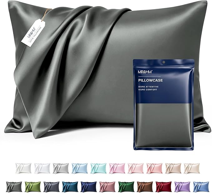 MR&HM Satin Pillowcase for Hair and Skin, Silk Satin Pillowcase 2 Pack, Queen Size Pillow Cases Set of 2, Silky Pillow Cover with Envelope Closure (20x30, Dark Grey)