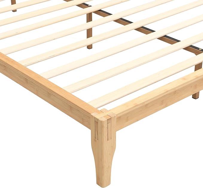 12 Inch Bamboo Queen Bed Frame, Platform Bed Frame with Headboard, Mid-Century Modern Bed Frames Wood Foundation Beds with Slats Metal Support, No Box Spring Needed, Easy Assembly, Natural