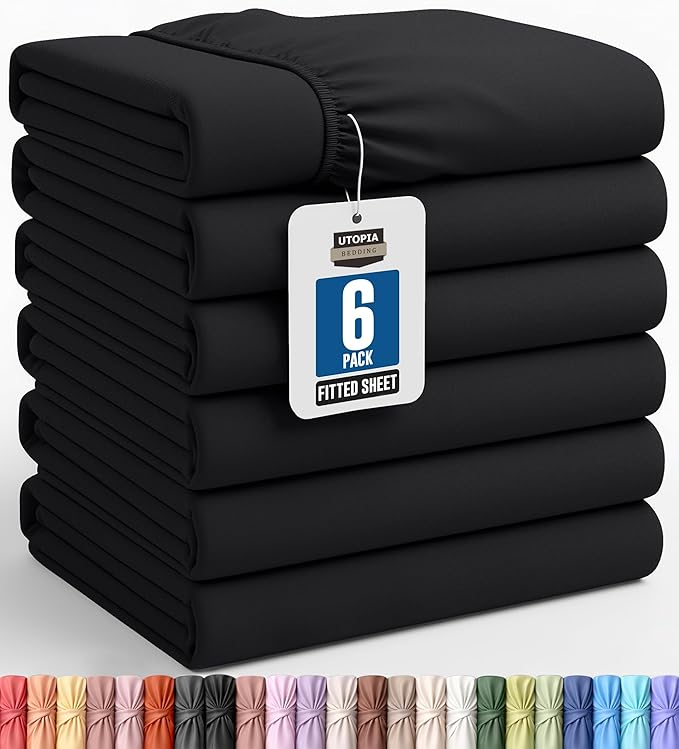 Utopia Bedding Twin Fitted Sheets - Bulk Pack of 6 Bottom Sheets - Soft Brushed Microfiber - Deep Pockets - Shrinkage & Fade Resistant - Easy Care (Black)