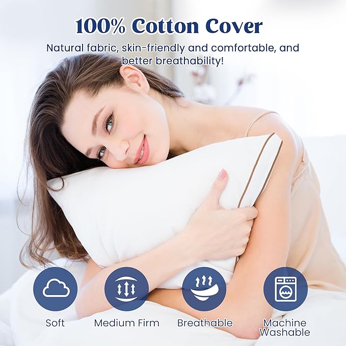 puredown® Goose Feather Down Pillows, Soft Fluffy Luxury Hotel Collection Pillows King Size Set of 2, 100% Cotton Cover, Medium Firm Bed Sleeping Pillow for Back, Stomach or Side Sleeper.