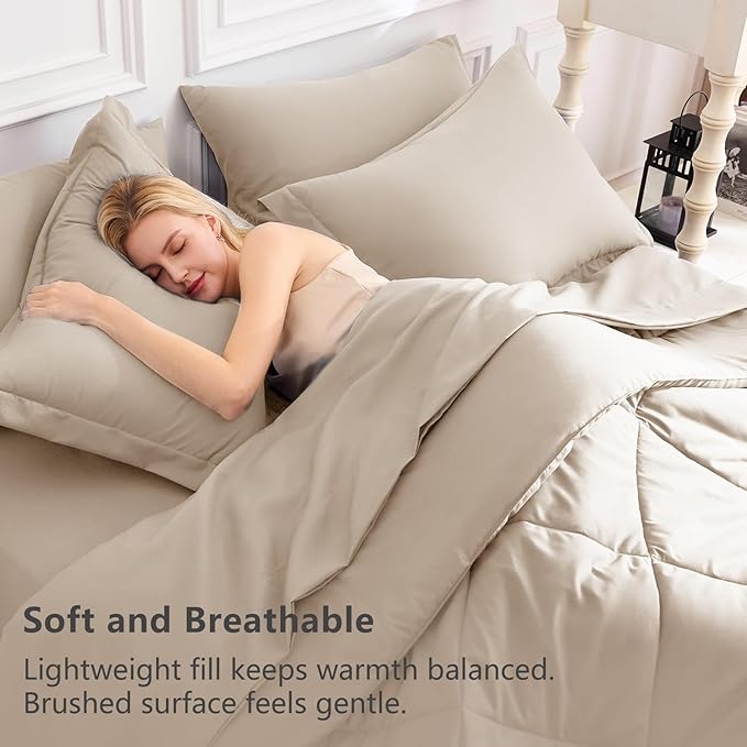 CozyLux Full Size Comforter Sets Wheat - 7 Pieces Bed in a Bag Full, Luxury Soft Bed Set for All Seasons, Bedding Set with Down Alternative Comforter, Sheets, Pillowcases & Shams