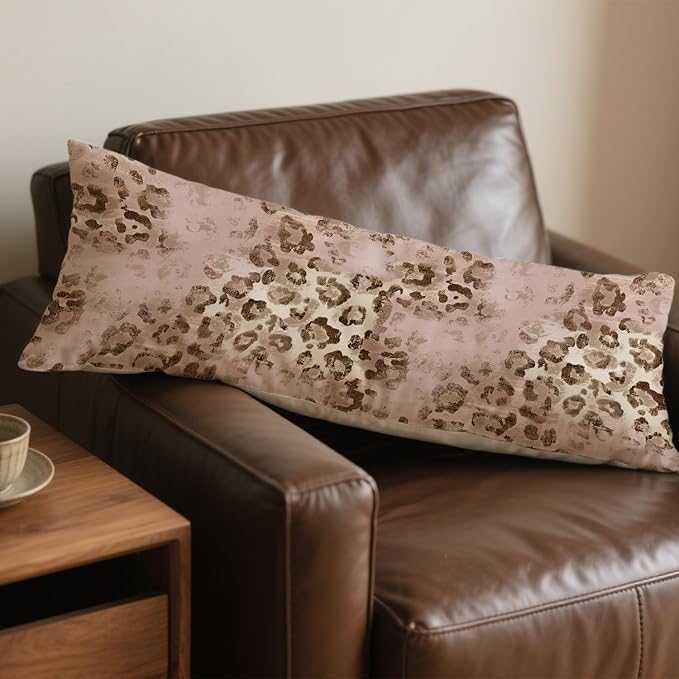 Pink Leopard Print 20x54 Body Pillow Cover, Pink Cheetah Print Room Decor, Funky Y2k Blush Pink Animal Print Decorative Long Body Pillow Cases for Girls Bedroom Dorm Apartment Bed Couch