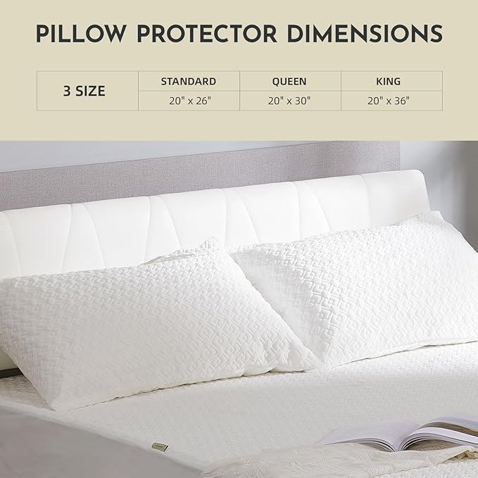CoolShields Pillow Protector (2 Pack) Standard – Waterproof Zippered Pillow Covers, Hypoallergenic, Premium Pillowcase Encasement for Better Sleep