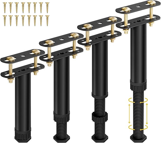 Wlrrcwdttc 4 Pcs Adjustable Height Bed Support Legs 7.08-12.5 inch with Locking Ring, Bed Frame Center Support Legs for Bed Frame/Bed Center Slat/Furniture, Bed Legs Replacement Bed Slats Support Legs