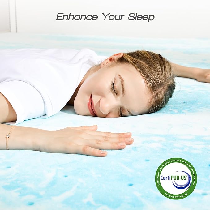 Sweetcrispy Mattress Topper Queen, 2 Inch Thick Memory Foam Gel Infused Cooling Toppers Pad for Queen Size Bed, Sleeper Sofa, RV, Camper, CertiPUR US Certified, Ventilated and Breathable, Blue