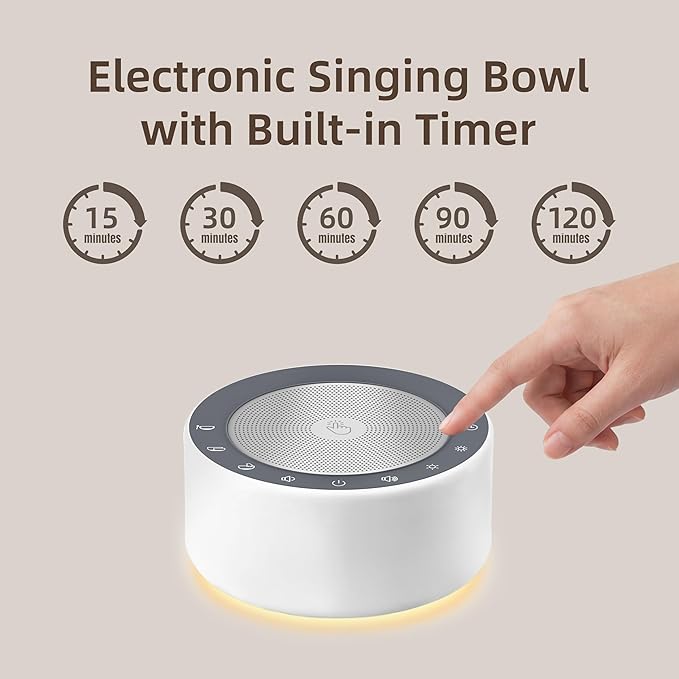 Kipcush Automatic Tibetan Meditation Bowl Sound Machine - 7 Himalayan Tones + 7 Color Night Light - Timer & Touch Control - No Manual Striking for Yoga, Chakra Healing, Stress Relief - Plug In