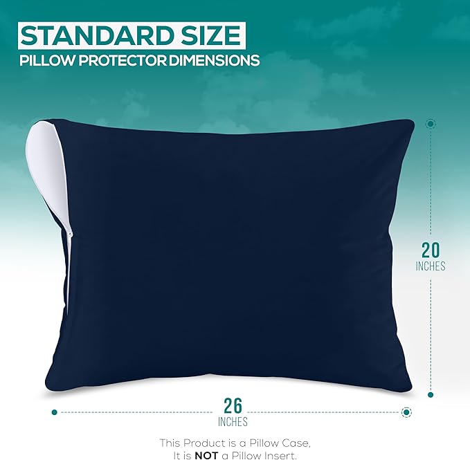 Utopia Bedding Premium 100% Waterproof Pillow Protectors with Zipper Standard Size (Set of 2), Bed Bug and Dust Mite Proof Zippered Pillow Covers, Pillow Encasement Cases, Navy