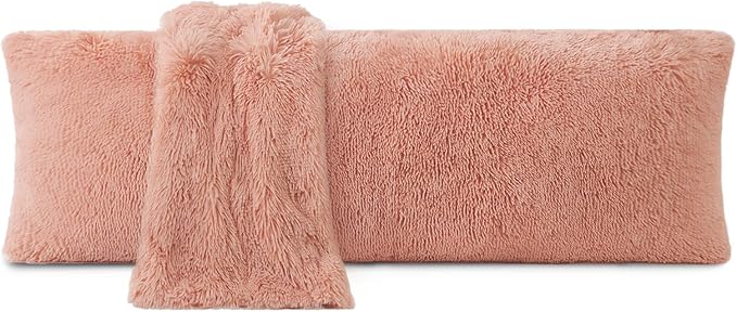 ZonLi Fuzzy Body Pillow Cover, 20"x 54" Furry Body Pillow Pillowcase, Faux Fur Long Pillow Cover with Zipper, Fluffy Soft Plush Decorative Body Pillow Cases for Bedroom (Pink)