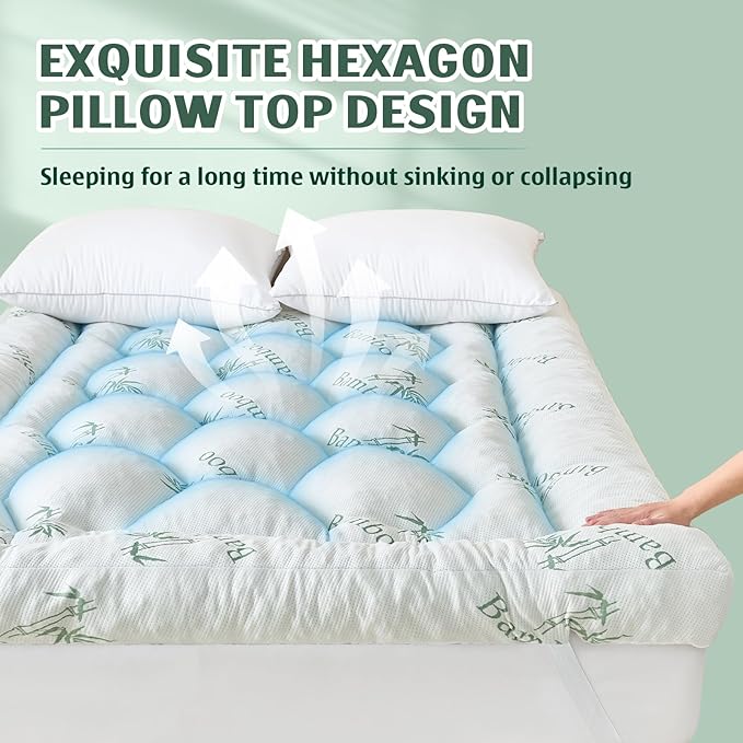5 Inch Memory Foam Mattress Topper Queen Size, Breathable Viscose Made from Bamboo Pillow Top Mattress Pad Cover, Ultra Soft Bed Topper with 2000 GSM Foam Filling for Pain Relief, White,60x80x5 in
