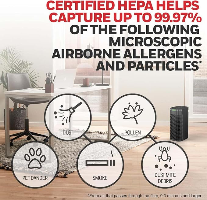 Honeywell InSight HEPA Air Purifier for Medium Rooms (100 sq ft). Allergen Reducer for Wildfire/Smoke, Pollen, Pet Dander & Dust. Air Quality Indicator and Auto Mode - Black, HPA080