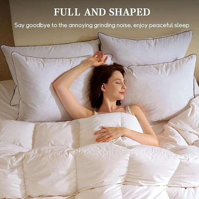 BHZ Goose Down Feather Pillows Queen Size - Hotel Collection Bed Pillows for Sleeping Medium Firm Soft Support Pillow for Side and Back Sleepers with Breathable Cover