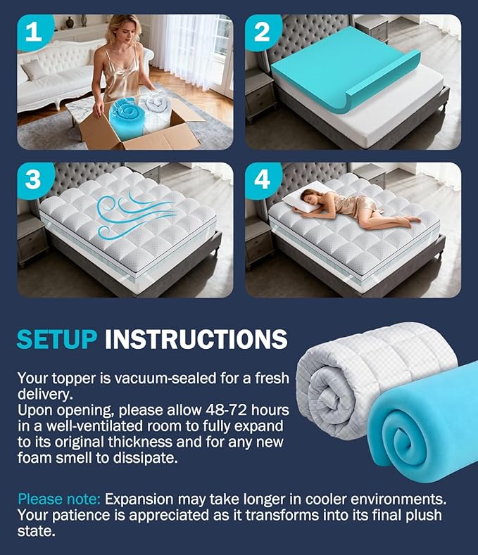 Dual Layer 4 Inch Memory Foam Mattress Topper King Size, 2" Cooling Gel Memory Foam & 2" Pillow Top Mattress Pad Cover for Back Pain Relief, Deep Elastic Pocket, Medium Support, White