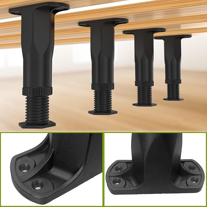 Yuleimy Adjustable Bed Center Support Legs (5.1"-8.3"), Heavy Duty Replacement Slat Legs for Queen & King Size Wooden Frame, Non-Scratch Floor Protection, 4-Pack