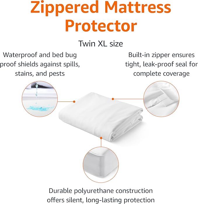 Amazon Basics Zippered Waterproof Mattress Encasement, Twin XL (Pack of 2)